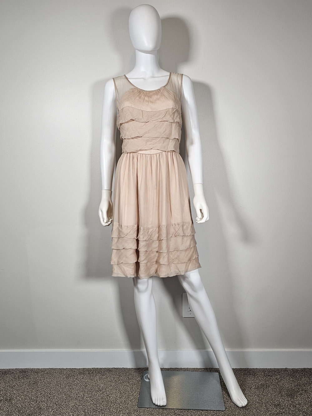 Anthropologie Burlapp NWT Sleeveless Silk Light Blush Ruffle Dress Sz 10